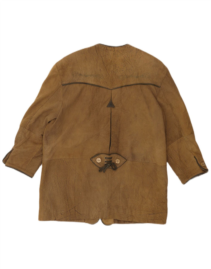 VINTAGE Γυναικείο 3/4 μανίκι δερμάτινο μπλέιζερ μπουφάν EU 44 XL Χακί