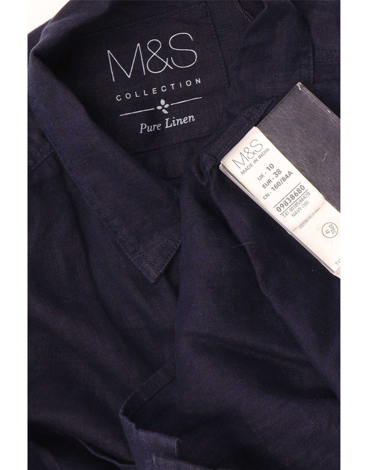 Marks & Spencer Γυναικείο πουκάμισο UK 10 Small Navy Blue Λινά