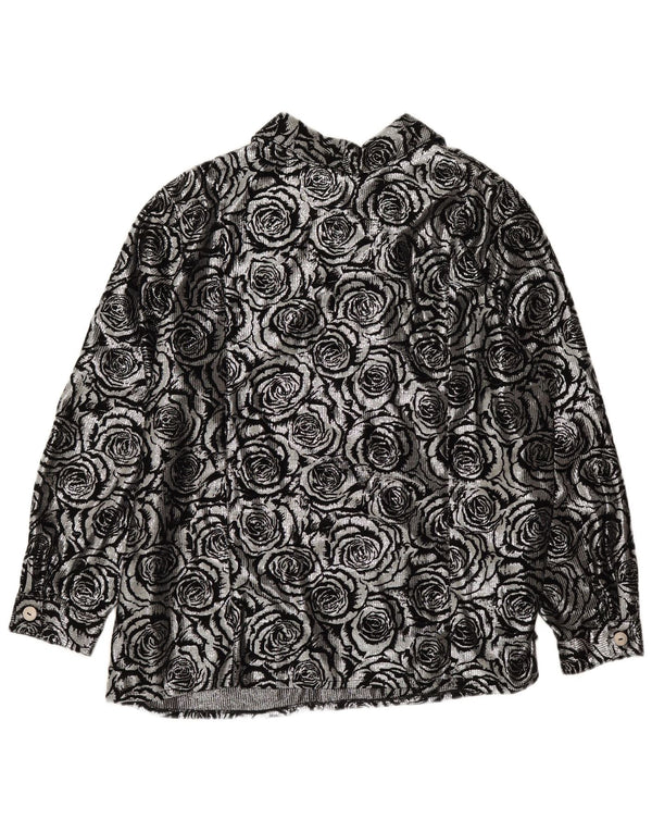 Vintage γυναικείο πουκάμισο μπλούζα UK 28 6XL Silver Floral Polyester