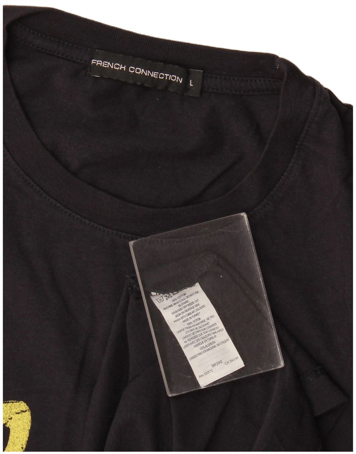 Γαλλική Connection Ανδρικό γραφικό T-Shirt Top μεγάλο μαύρο βαμβακερό