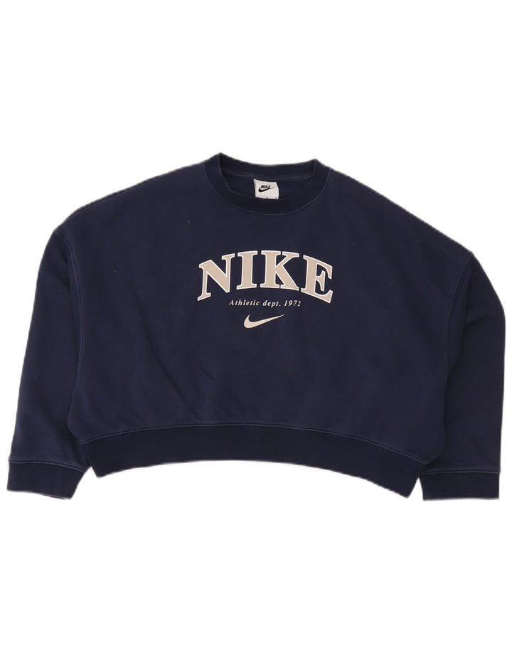 NIKE Girls Crop Oversized Φούτερ Jumper 10-11 ετών Medium Navy Blue