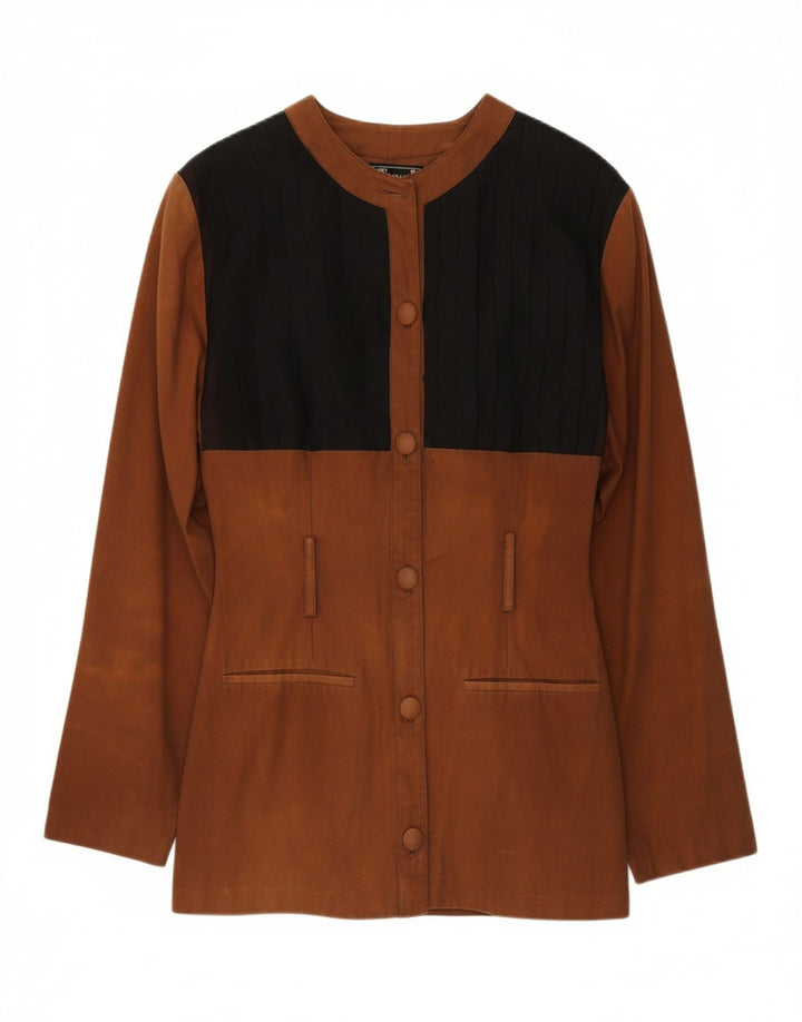 VINTAGE Womens 6 Button Blazer Jacket IT 46 Large Brown Colourblock Cotton Vintage Vintage and Second-Hand Vintage from Messina Hembry 