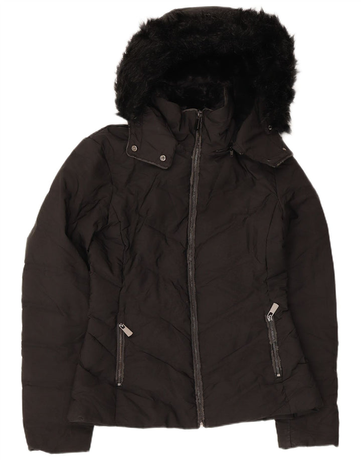 Zara Γυναικείο μπουφάν με κουκούλα UK 10 Small Black Polyester