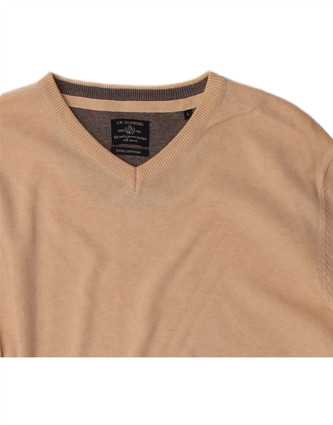 A.W.DUNMORE Mens V-Neck Jumper Sweater Large Beige Cotton Vintage A.W.Dunmore and Second-Hand A.W.Dunmore from Messina Hembry 