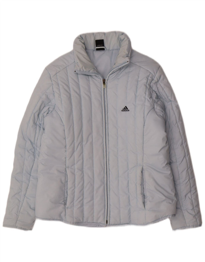 ADIDAS Womens Padded Jacket UK 14 Medium Blue Polyester