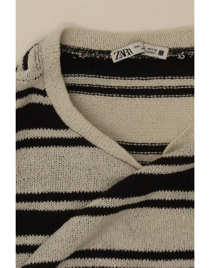 Zara Γυναικεία Crop Oversized τοπ μακρυμάνικο UK 16 μεγάλα μαύρα ριγέ