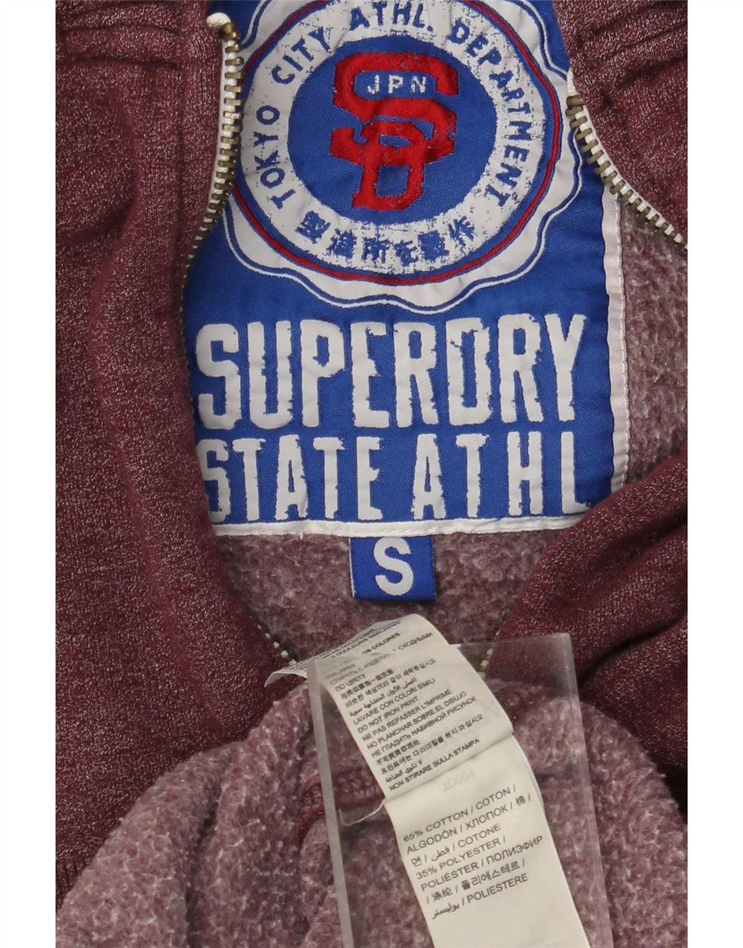 Ανδρικό πουλόβερ με κουκούλα με φερμουάρ SUPERDRY Μικρό βαμβακερό μπορντό