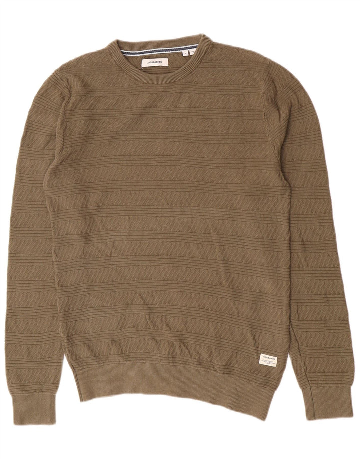 Jack & Jones Ανδρικό πουλόβερ με λαιμόκοψη, μεσαίο πράσινο γεωμετρικό βαμβάκι