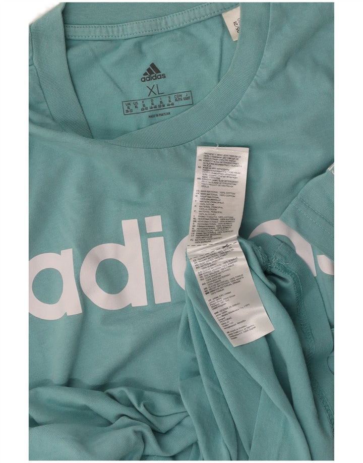 Γυναικείο γραφικό μπλουζάκι ADIDAS τοπ UK 20/22 XL μπλε βαμβακερό