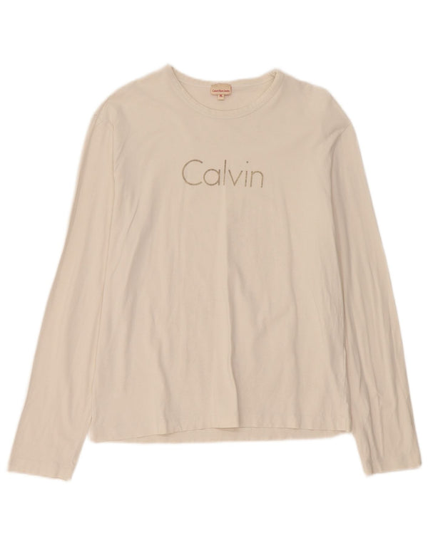 Calvin Klein Jeans Γυναικείο Γραφικό Μακρυμάνικο UK 18 XL Λευκό βαμβακερό