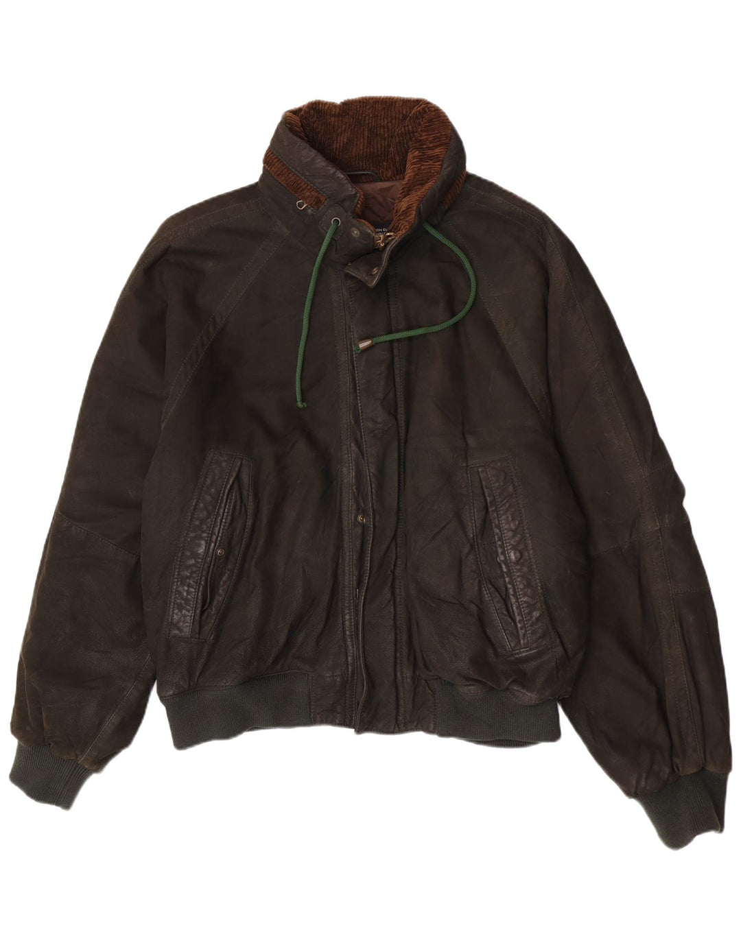 Belfe & Mens Hooded Leather Bomber Jacket IT 48 Medium Khaki