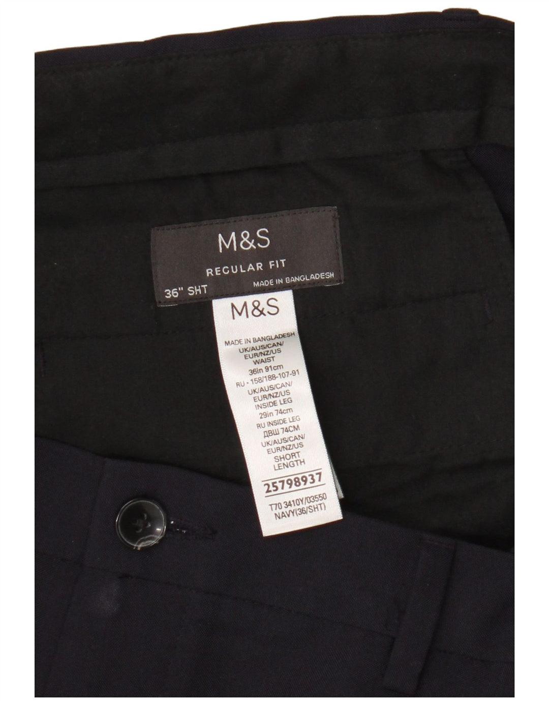 Marks & Spencer Ανδρικό παντελόνι Chino με κανονική εφαρμογή W36 L29 Navy Blue Polyester