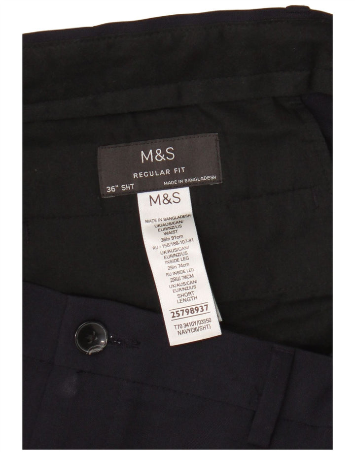 Marks & Spencer Ανδρικό παντελόνι Chino με κανονική εφαρμογή W36 L29 Navy Blue Polyester
