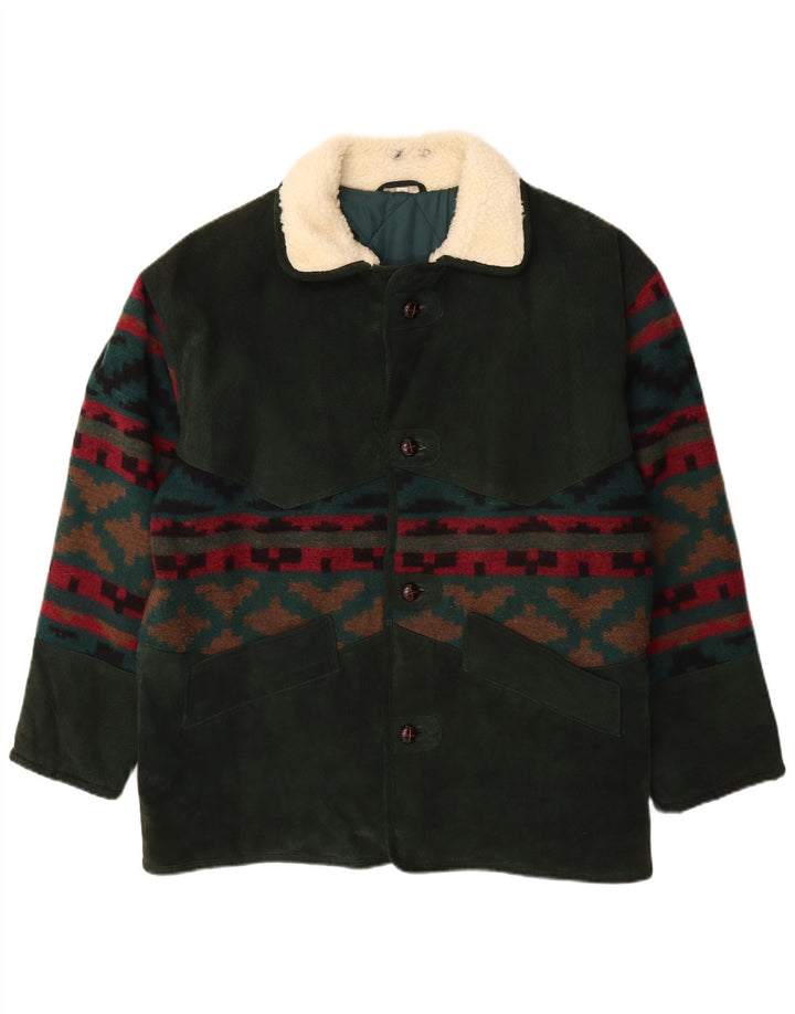 Vintage Ανδρικό Suede Jacket UK 42 XL Χακί γεωμετρικό μαλλί