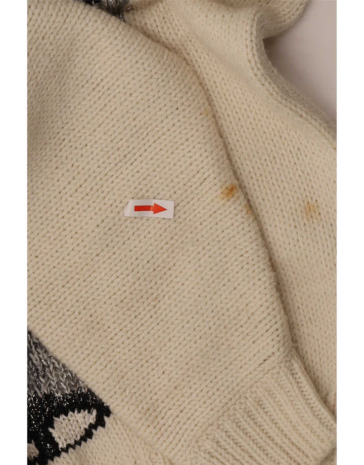 Vintage γυναικείο πουλόβερ με λαιμό με κουμπιά UK 16 Large Off White