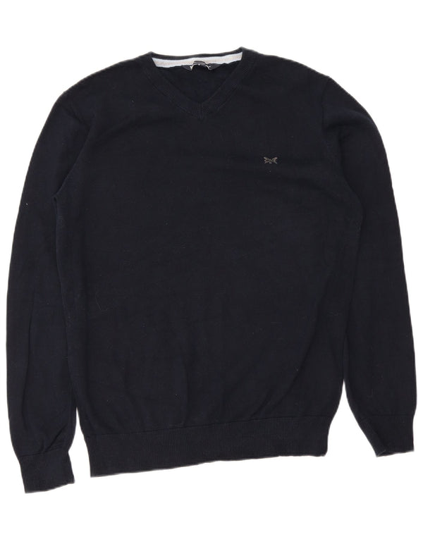 Crew Clothing Mens V-Neck Jumper Sweater Large Navy Blue Cotton