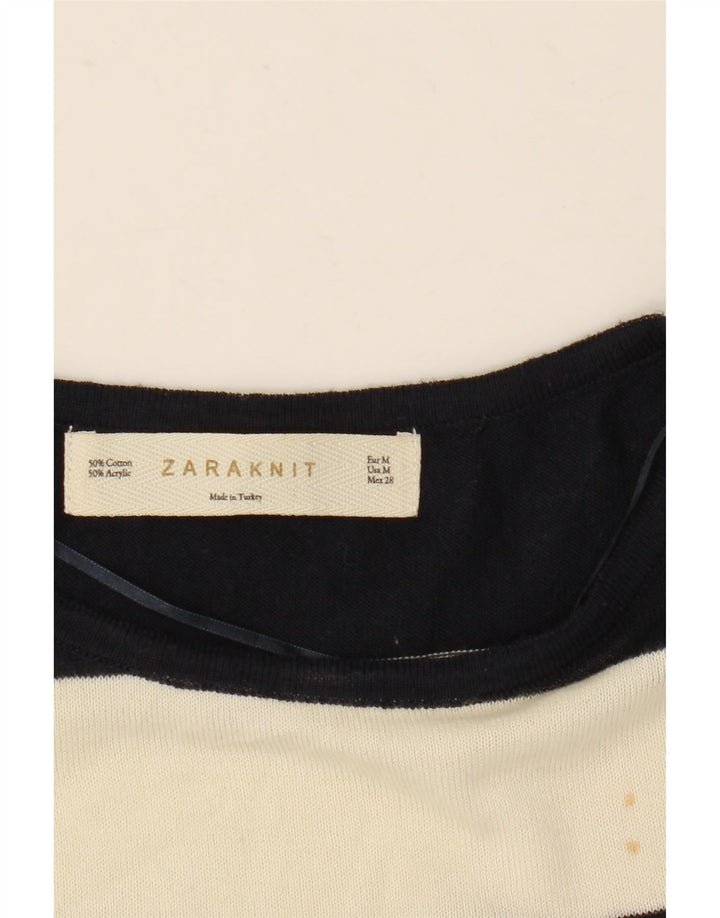Zara γυναικεία μπλούζα oversized 1/2 μανίκι τοπ UK 12 μεσαία λευκή ριγέ