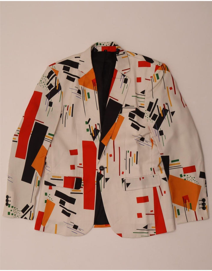 Vintage Ανδρικό σακάκι με 1 κουμπί UK 40 Large White Geometric