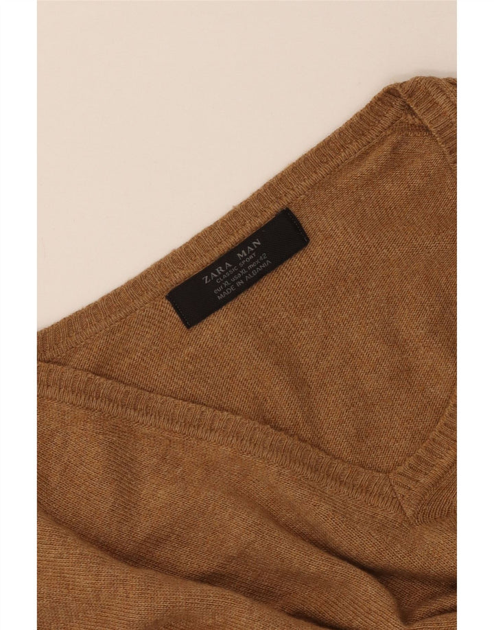Ανδρικό πουλόβερ ZARA με V λαιμόκοψη XL Καφέ