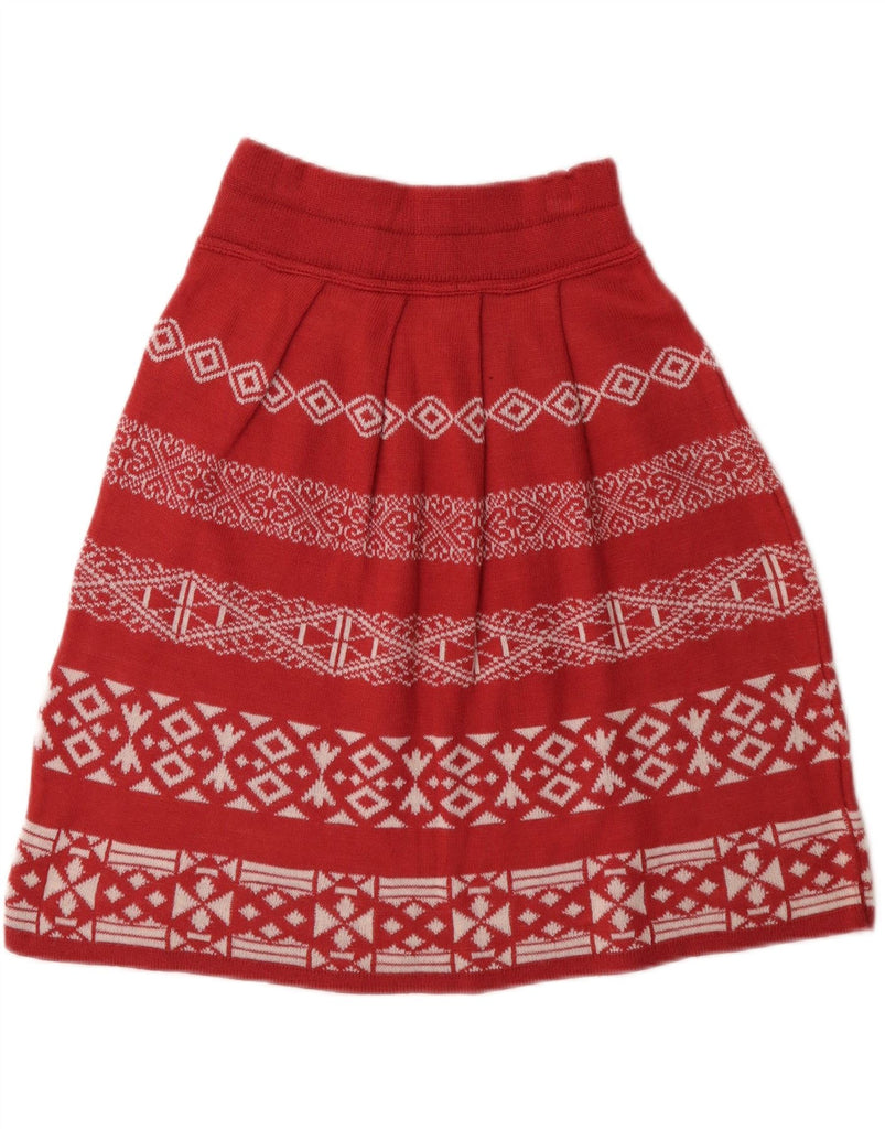 KOOKAI Womens A-Line Skirt W22 2XS Red Fair Isle Wool Vintage Kookai and Second-Hand Kookai from Messina Hembry 