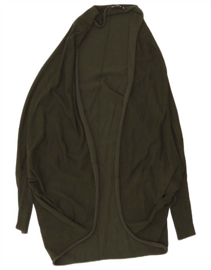 Zara Γυναικείο Longline Open Cardigan πουλόβερ UK 14 Medium Khaki