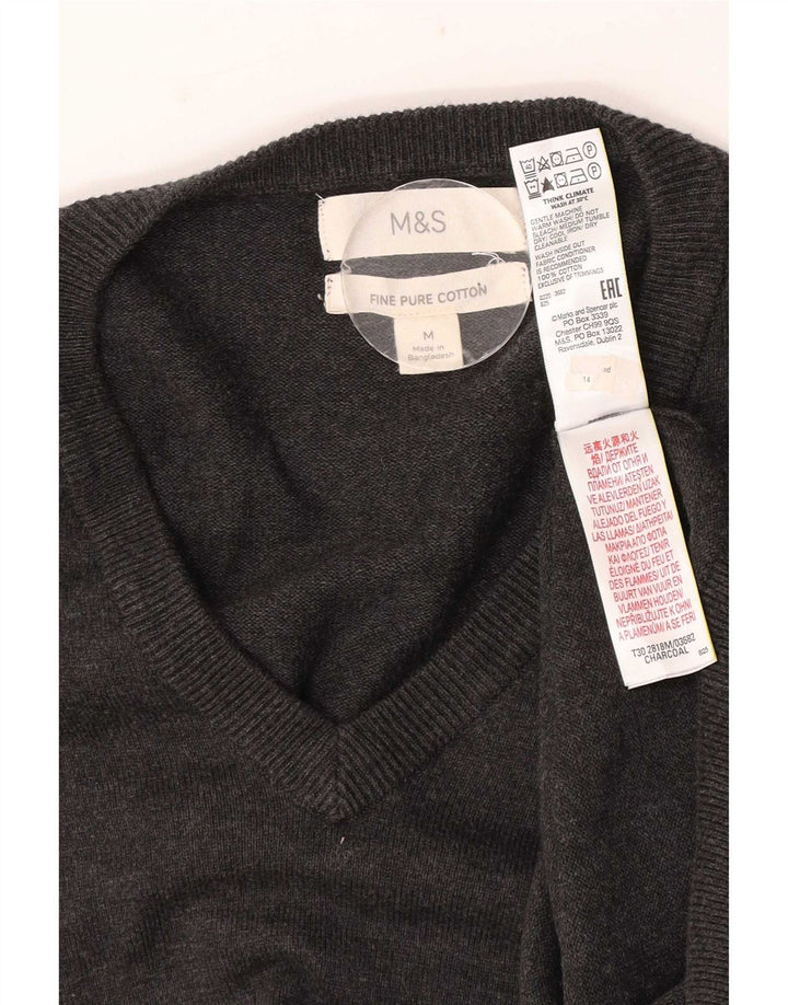 Marks & Spencer Ανδρικό πουλόβερ με λαιμόκοψη σε μεσαίο βαμβακερό γκρι