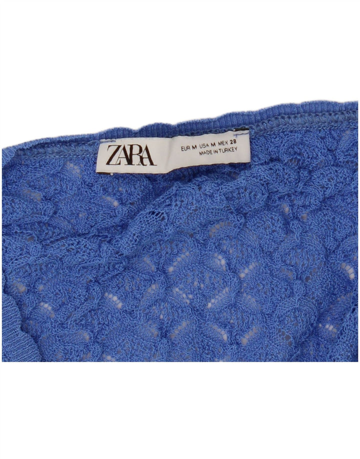 Zara Γυναικεία Αμάνικη Μπλούζα με βελονάκι Τοπ UK 12 Medium Blue
