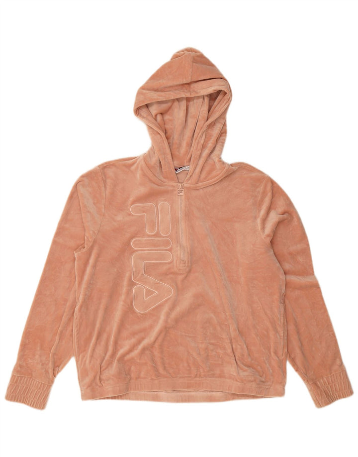 Fila Γυναικείο πουλόβερ με φερμουάρ με φερμουάρ με κουκούλα UK 16 μεγάλο ροζ πολυεστέρα