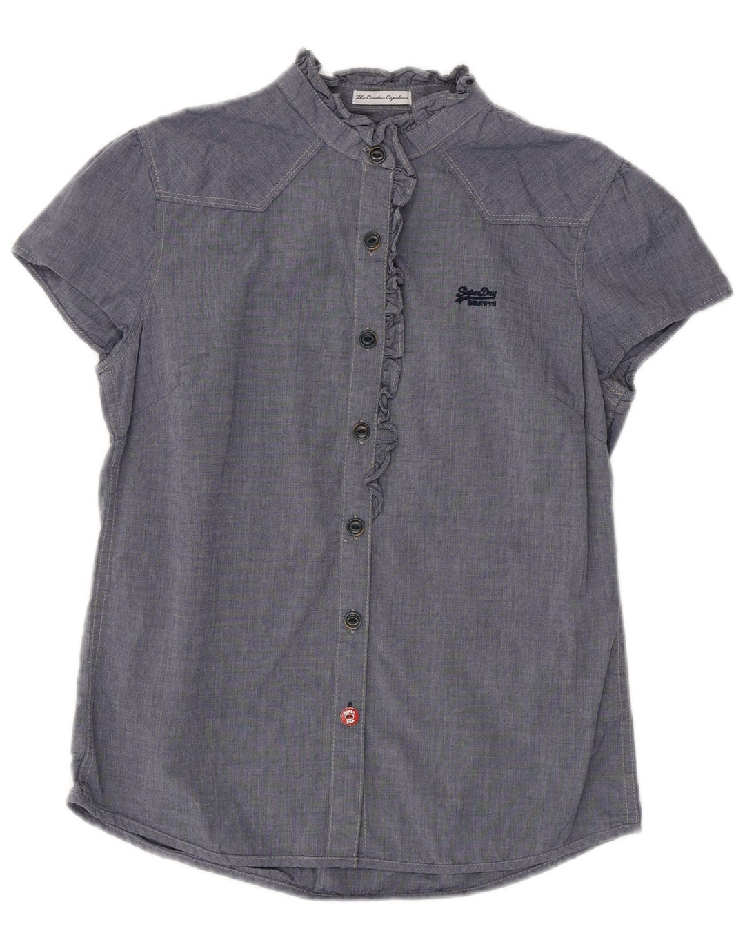 SUPERDRY Γυναικείο πουκάμισο με βολάν μπλούζα UK 12 Medium Navy Blue