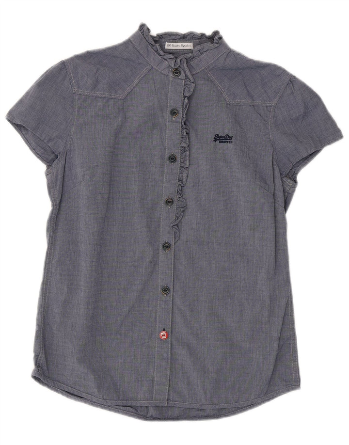 SUPERDRY Γυναικείο πουκάμισο με βολάν μπλούζα UK 12 Medium Navy Blue