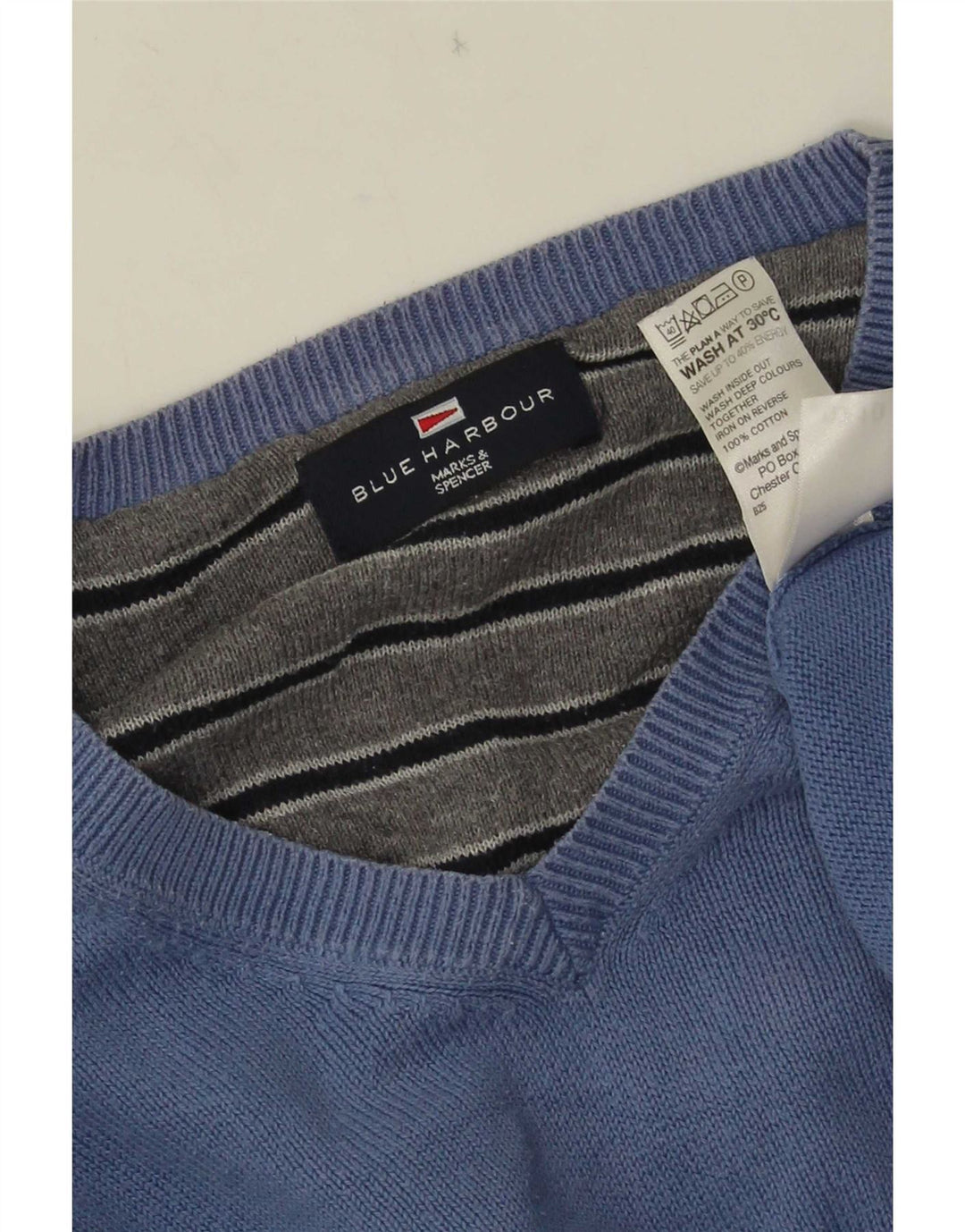 Marks & Spencer Ανδρικό πουλόβερ με λαιμόκοψη σε μπλε Harbor XL Βαμβακερό