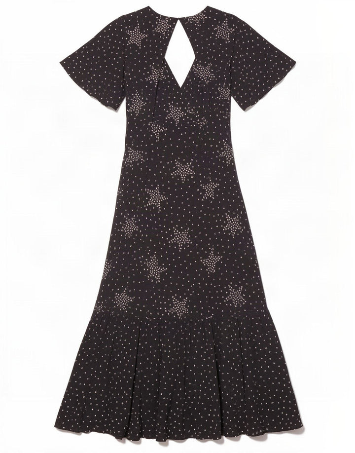 Topshop Γυναικείο μάξι φόρεμα αφηρημένο μοτίβο UK 8 Small Black Spotted