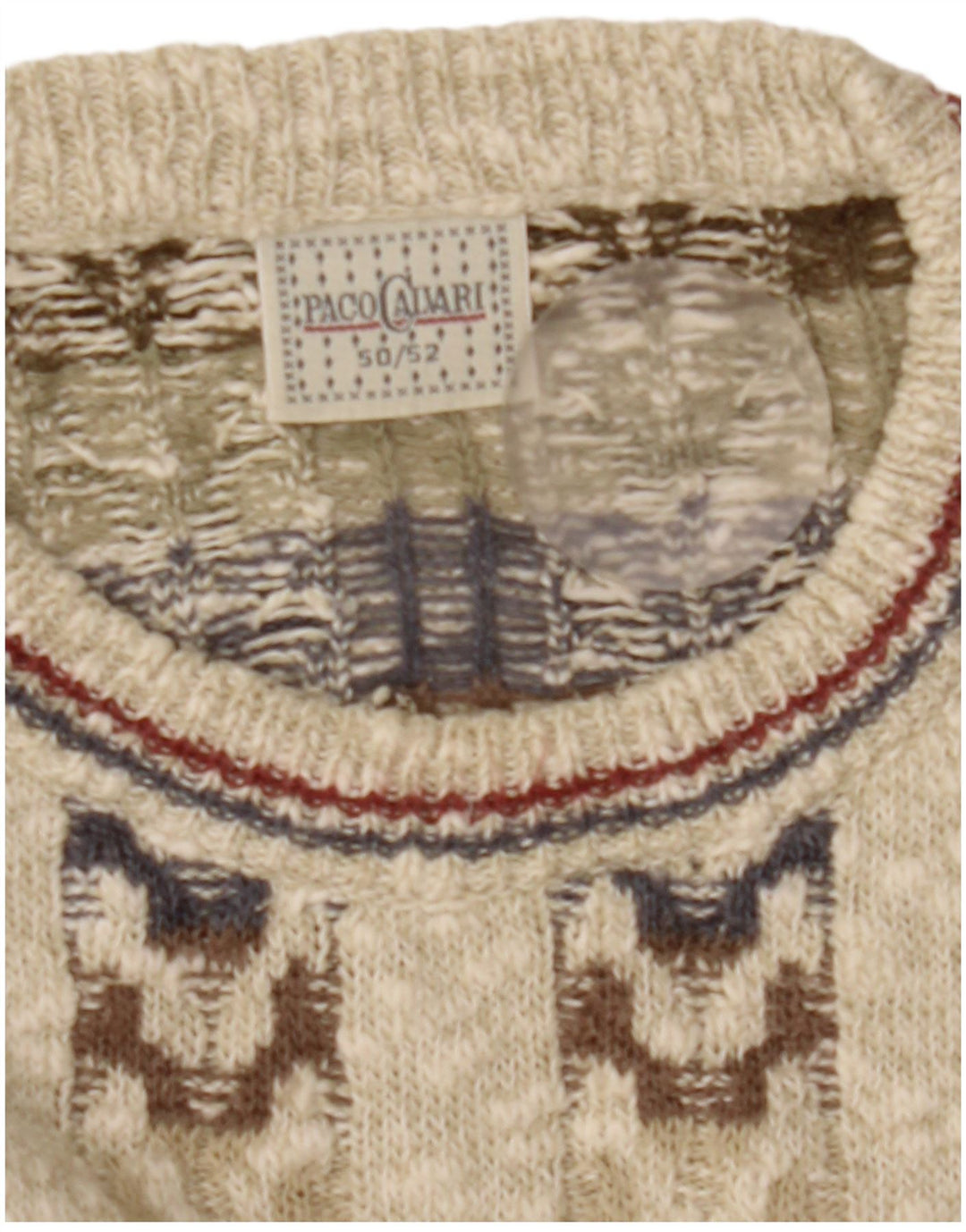 Ανδρικό πουλόβερ Paco Calvari Crew Neck Jumper IT 50/52 Medium Beige Geometric