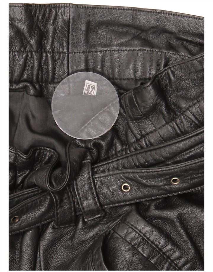 Vintage γυναικείο ίσιο δερμάτινο παντελόνι IT 42 Medium W30 L30 Μαύρο
