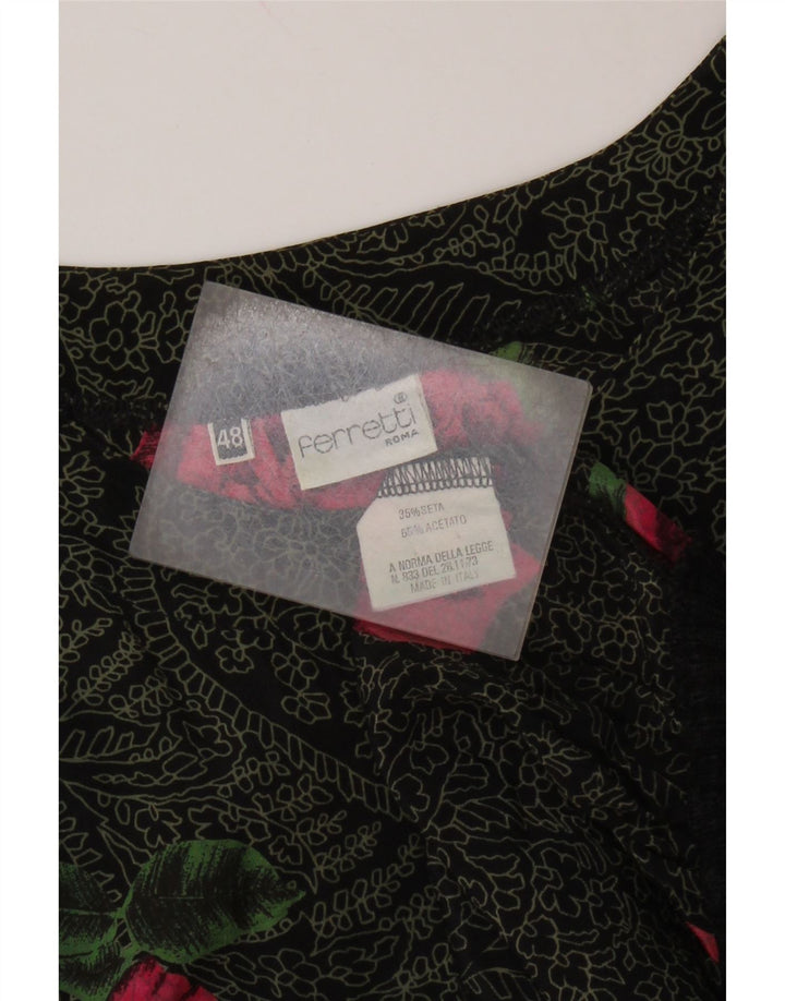 Γυναικεία μακρυμάνικη μπλούζα FERRETTI Top IT 48 XL Μαύρο φλοράλ μετάξι