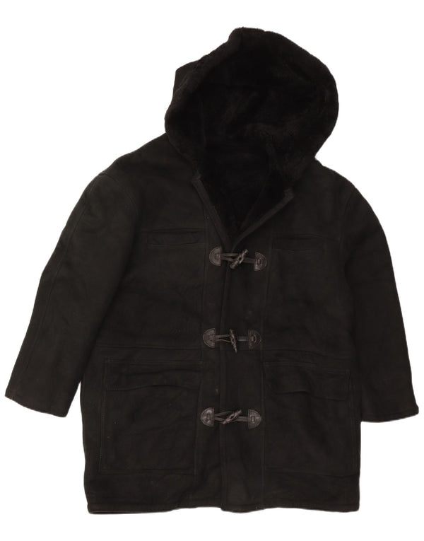 Vintage Γυναικείο παλτό Shearling με κουκούλα UK 16 Large Μαύρο