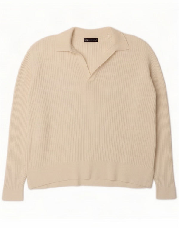 Marks & Spencer Γυναικείο πουλόβερ Polo Neck Jumper UK 22 3XL Off White Viscose