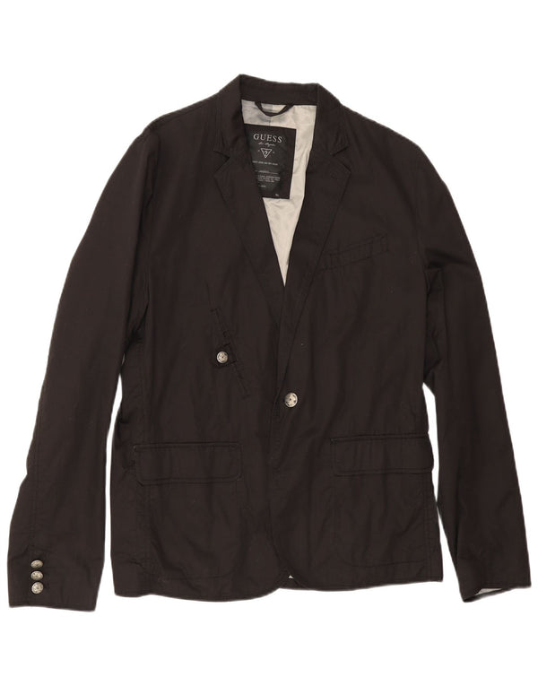 Guess Mens 1 Button Blazer Jacket UK 42 XL Black Cotton