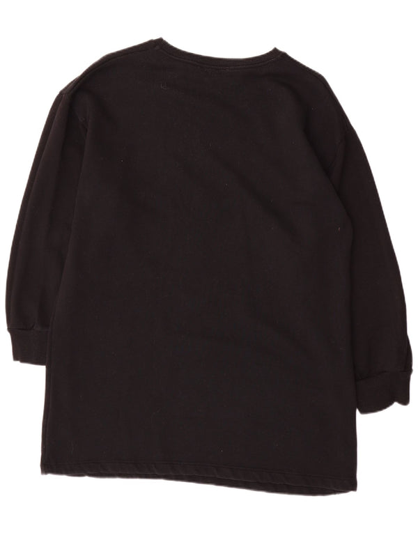 Zara Γυναικείο Φούτερ με γραφικά Jumper Φόρεμα UK 16 μεγάλο μαύρο βαμβακερό