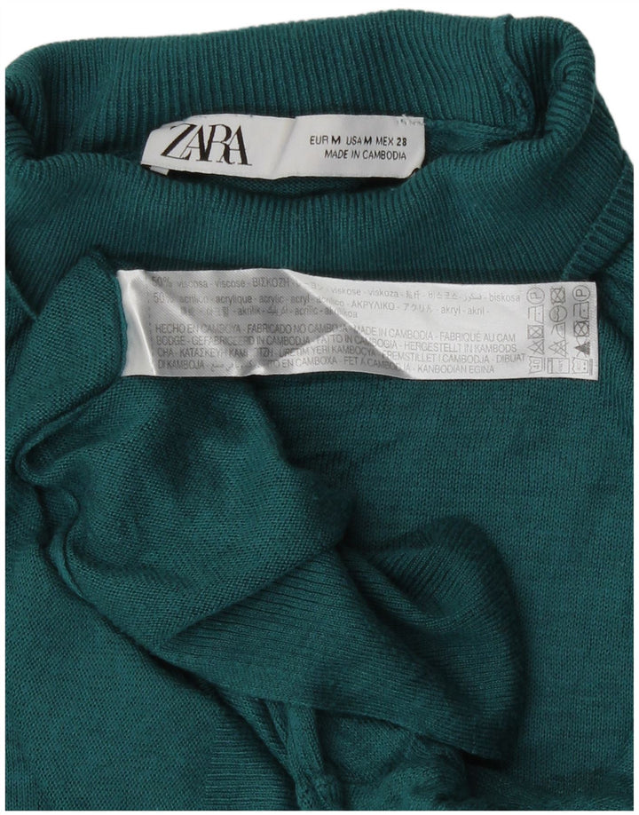 Zara Γυναικείο πουλόβερ με λαιμόκοψη UK 14 Μεσαία Πράσινη Βισκόζη