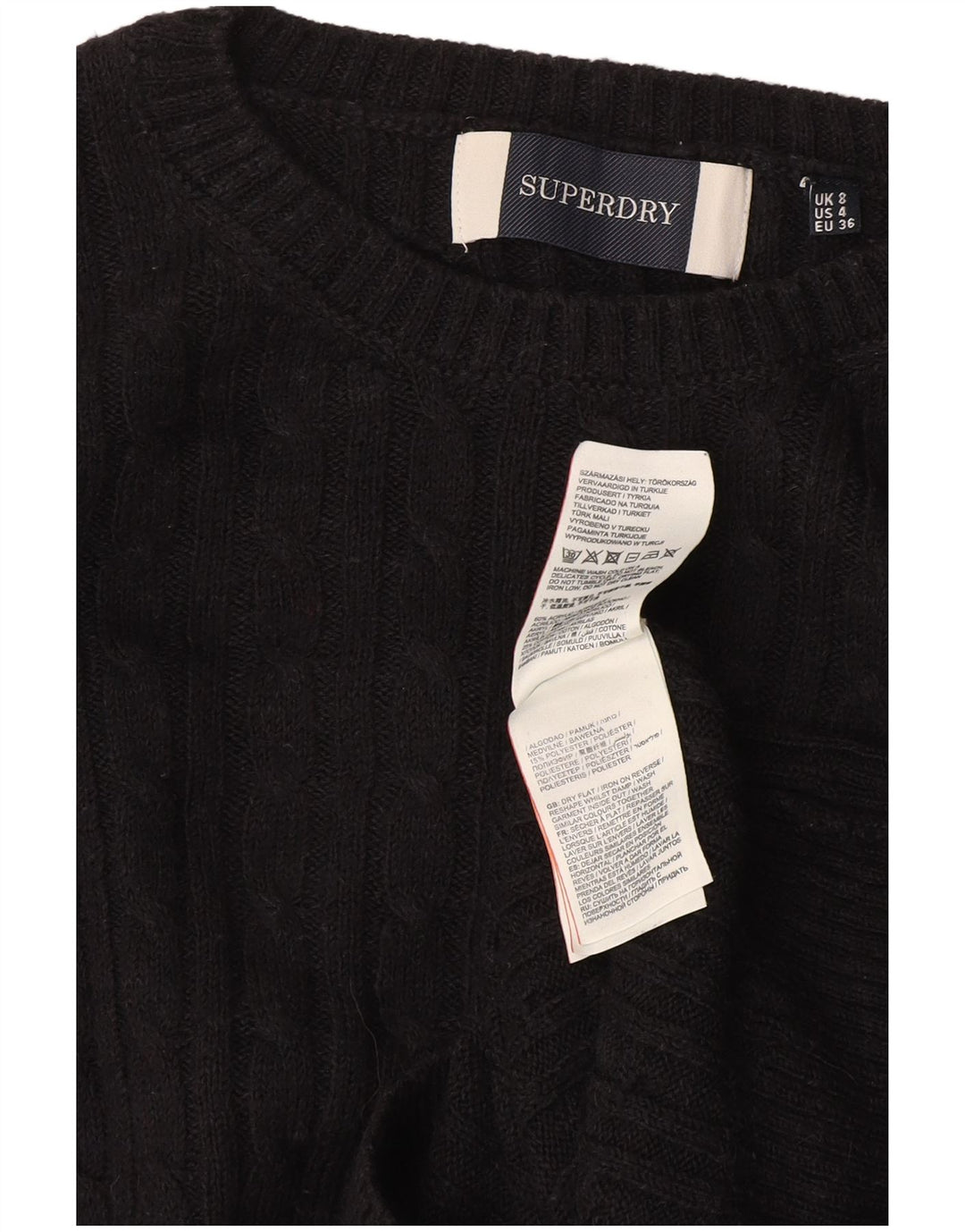 Superdry Γυναικείο πουλόβερ με λαιμόκαυστο UK 8 Small Black Acrylic