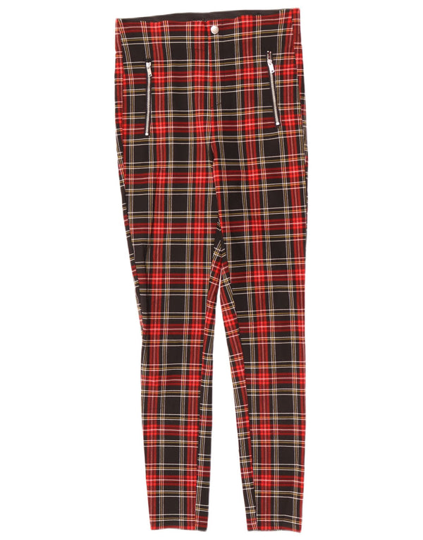 Zara Γυναικείο Skinny Casual Παντελόνι Medium W28 L28 Red Check Viscose