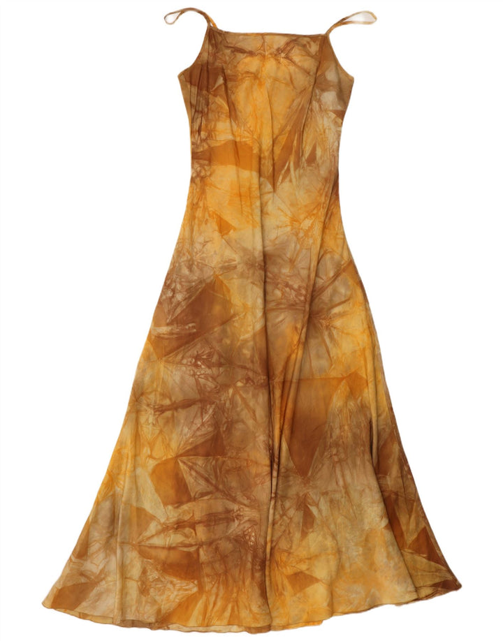 Vintage Γυναικείο Abstract Pattern Maxi Slip φόρεμα IT 44 Μεσαίο καφέ μετάξι