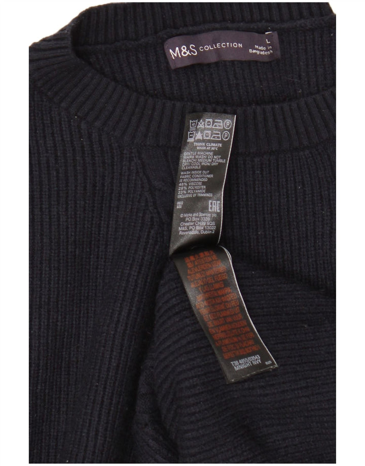 Marks & Spencer Ανδρικό πουλόβερ με λαιμόκοψη μεγάλου ναυτικού μπλε βισκόζη