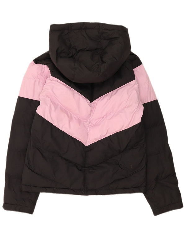 Nike Girls Hooded Jacket 12-13 Years Large Black Colourblock