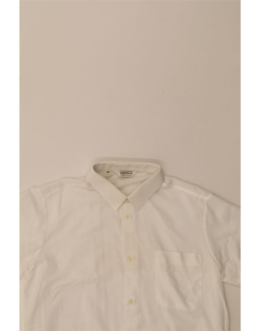 AGATEX Mens Short Sleeve Shirt UK 39 Medium White Check Cotton Vintage Agatex and Second-Hand Agatex from Messina Hembry 