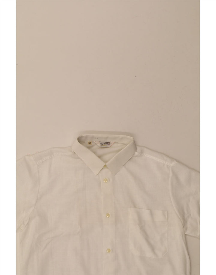 AGATEX Mens Short Sleeve Shirt UK 39 Medium White Check Cotton Vintage Agatex and Second-Hand Agatex from Messina Hembry 