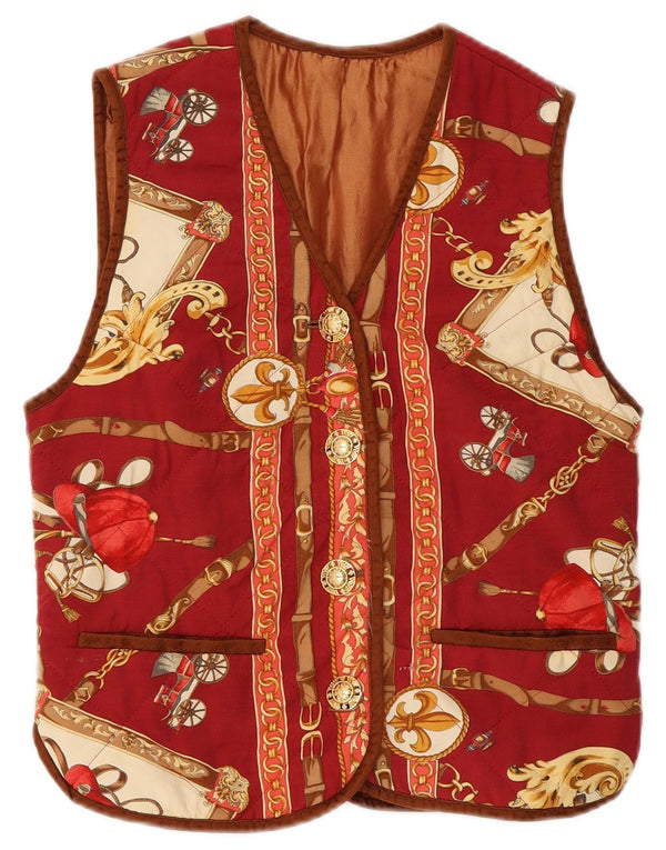 Vintage Womens Riding Abstract Pattern Waistcoat UK 12 Medium Red