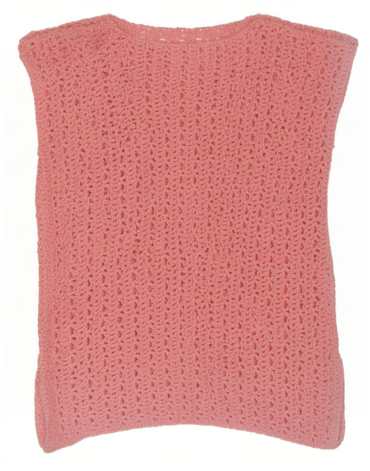 Vintage Γυναικείο Crochet Vest Tank Top UK 12 Medium Pink