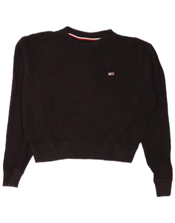 TOMMY HILFIGER Γυναικείο υπερμεγέθη Crop μακρυμάνικο UK 10 Small Black